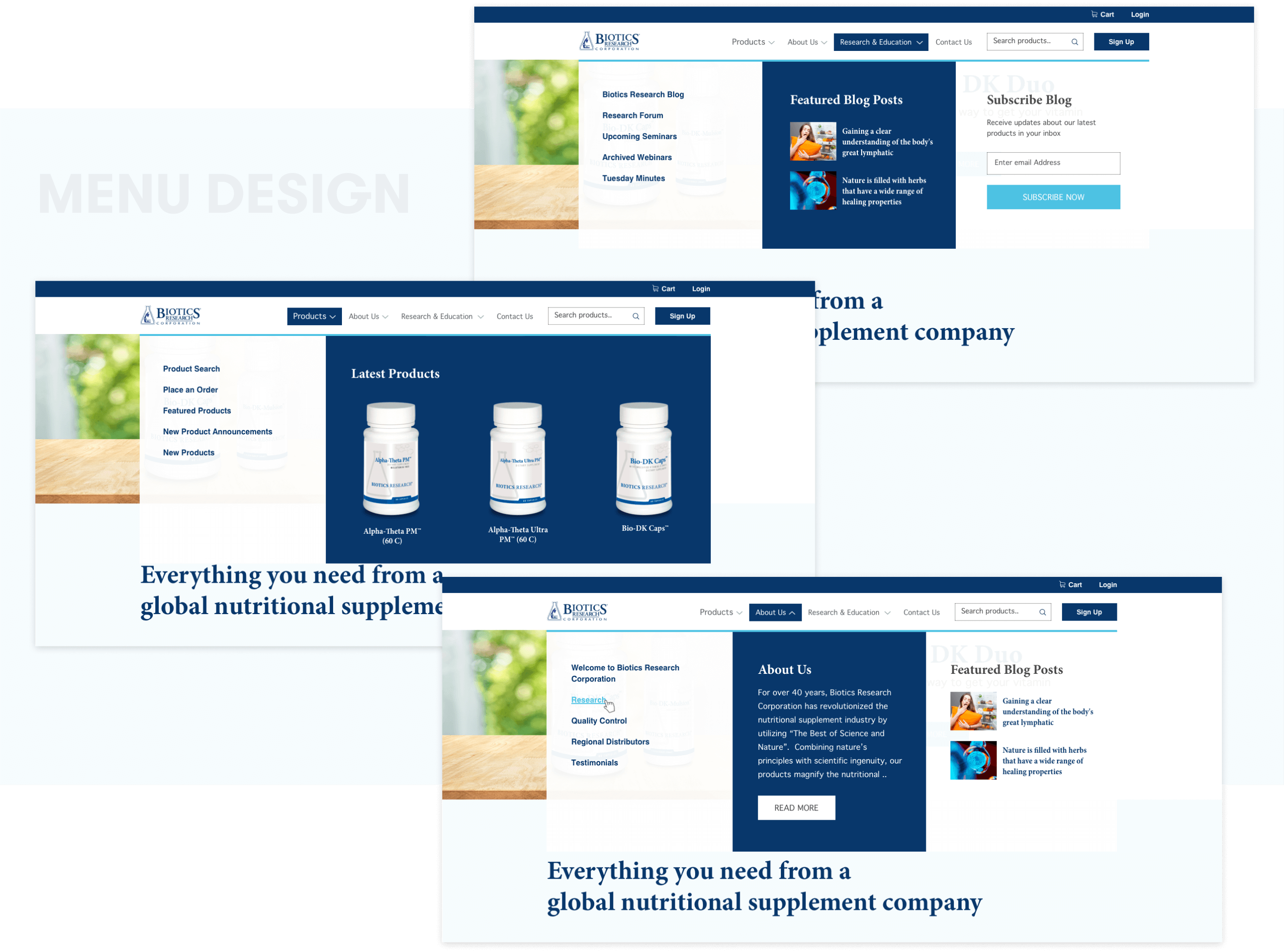 Biotic and research MenuDesign and development by wow.design